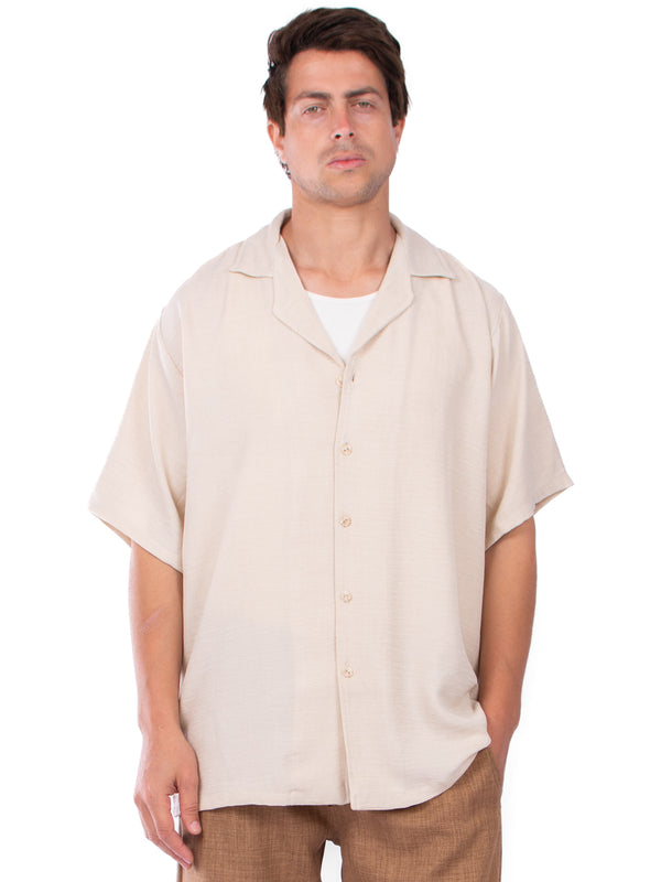 Beige Linen-Like Resort Shirt