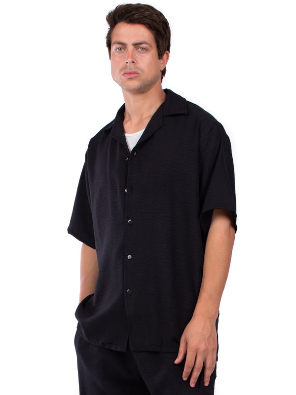 Black Linen-Like, Resort Shirt