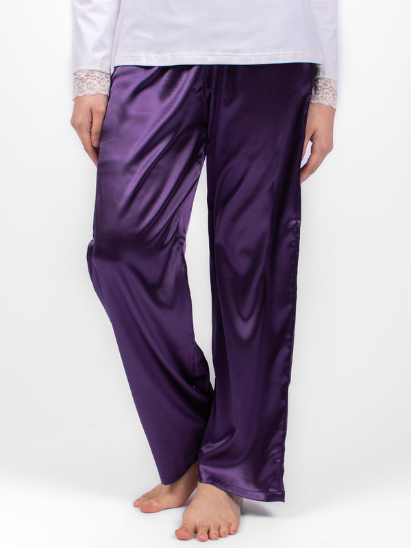 Purple satin silk pants