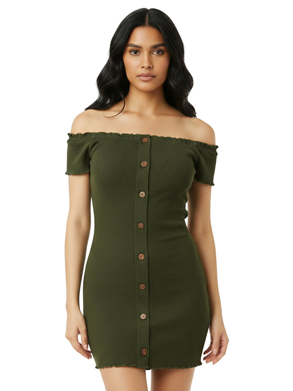 OLIVE OFF-SHOULDER DRESS