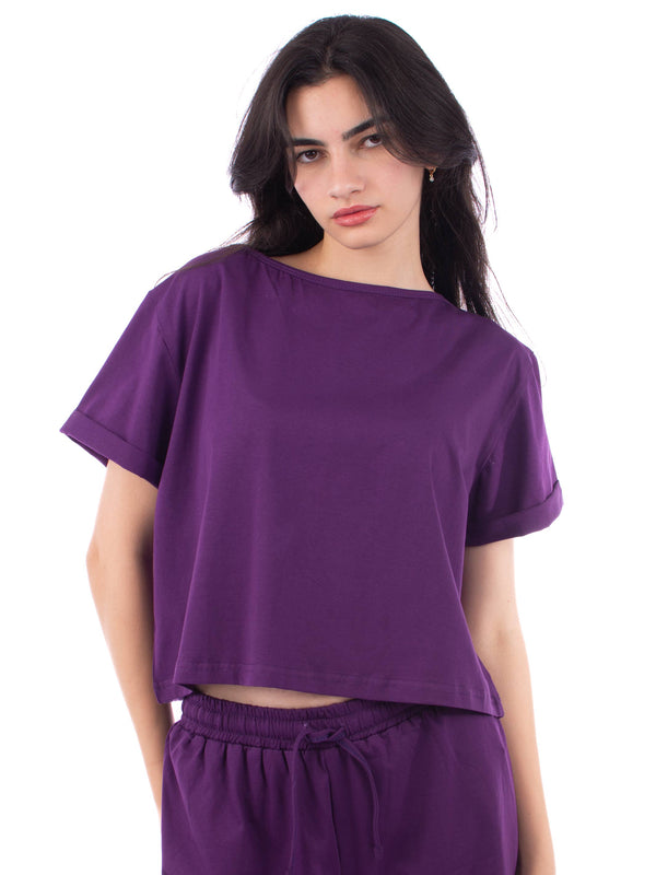 Purple Cropped top with boxy shorts