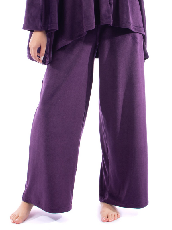 Purple Wide-Leg Velvet Pants