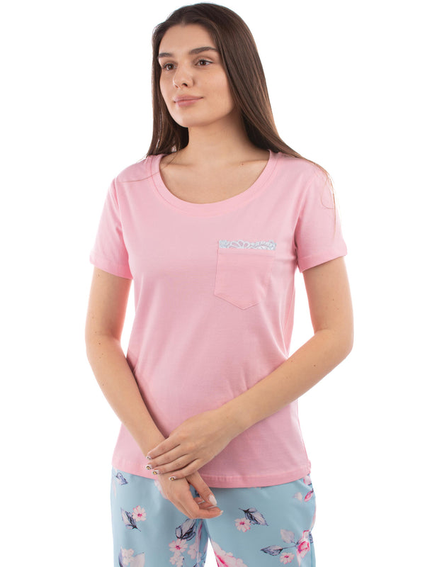 Pink top & flowers pants pj set