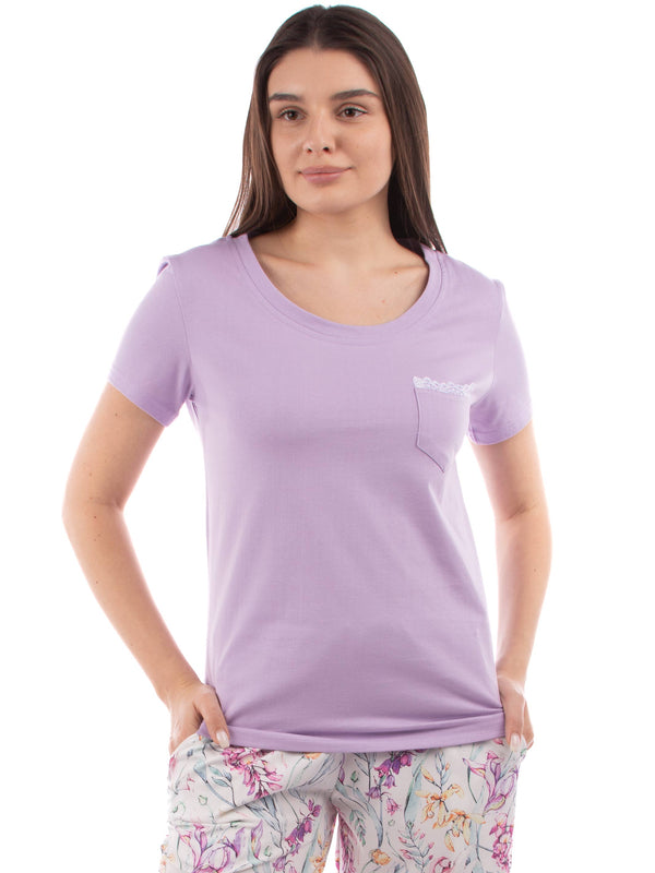 Lilac top with flowers pants pj set