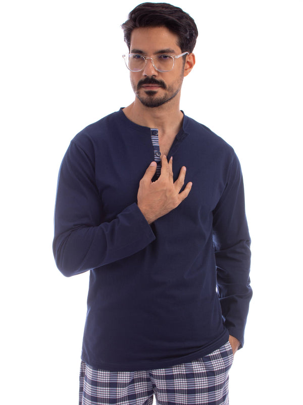 Navy long sleeves with Checkered pants