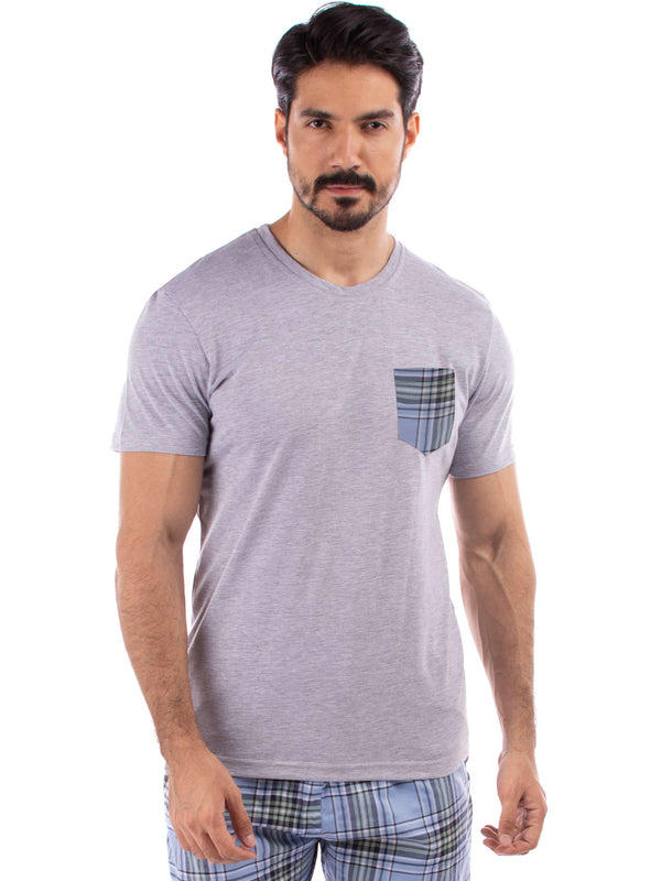 Gray Tshirt with baby blue Shorts