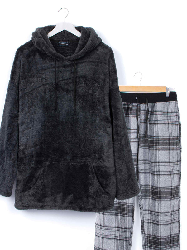 Gray Fleece hoodie with checkered pants