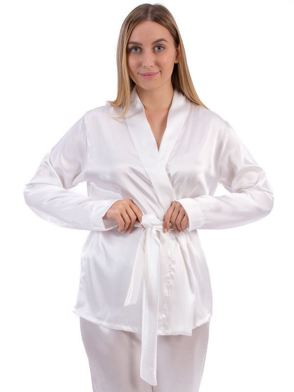 Off white double breasted satin pyjama