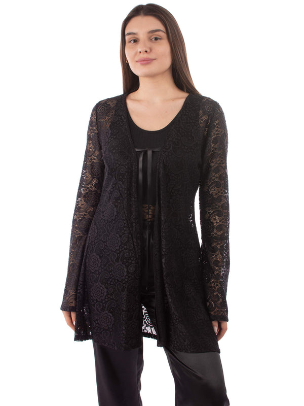 Black long sleeve Lace Robe
